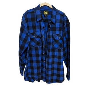 Work n Sport Men’s L Large Flannel Shirt Blue Black Buffalo Plaid Cotton Soft